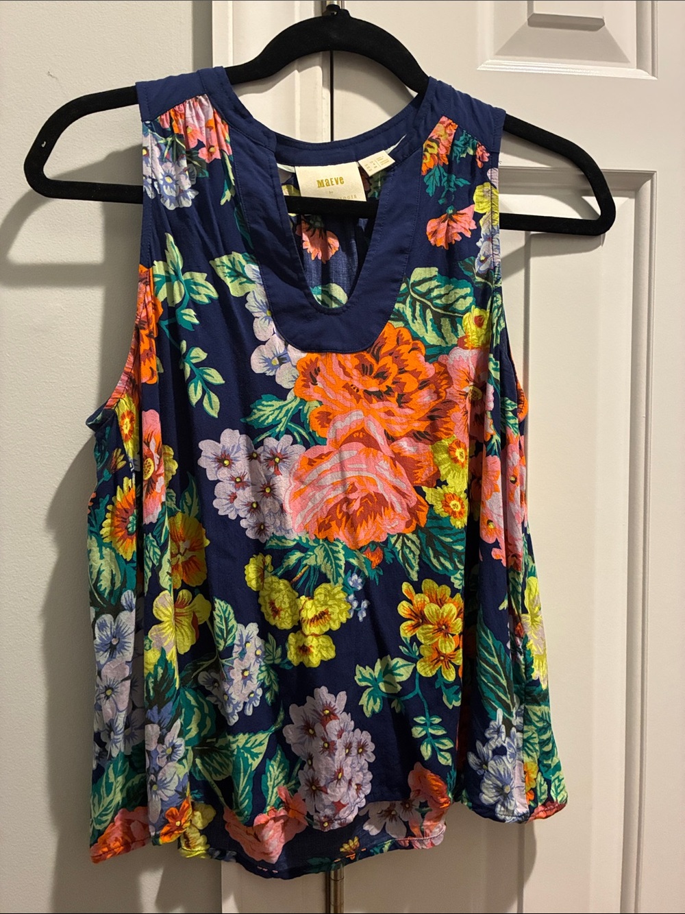 Anthropologie Navy Floral Tank Top